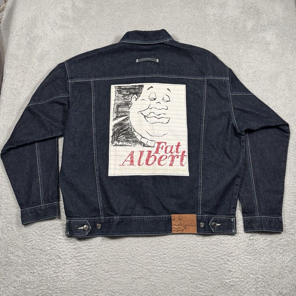 FUBU Jacket Fat Albert Denim Jean Men Platinum 2XL Hip Hop Heavy Coat Vtg